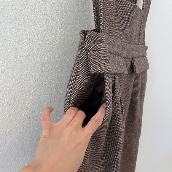 Pinafore brown tweed buckled strap midi dress - Picture 3 of 8